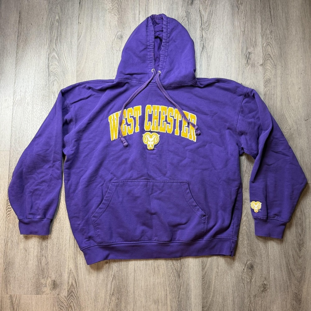 West Chester Golden Rams Sweatshirt Hoodie Mens Medium Purple Old Varsity Brand